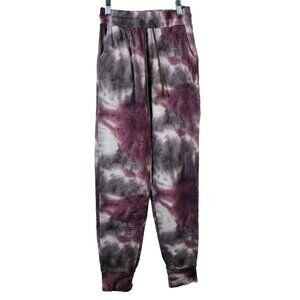SO Lounge Life Pants Pink XS Tie Dye PJ Long Jogger Pull On Waffle Sweatpants